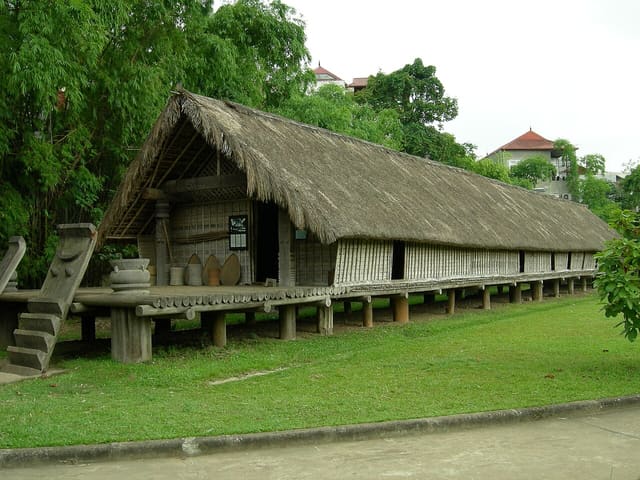Traditional stilt house in the outdoor exhibition